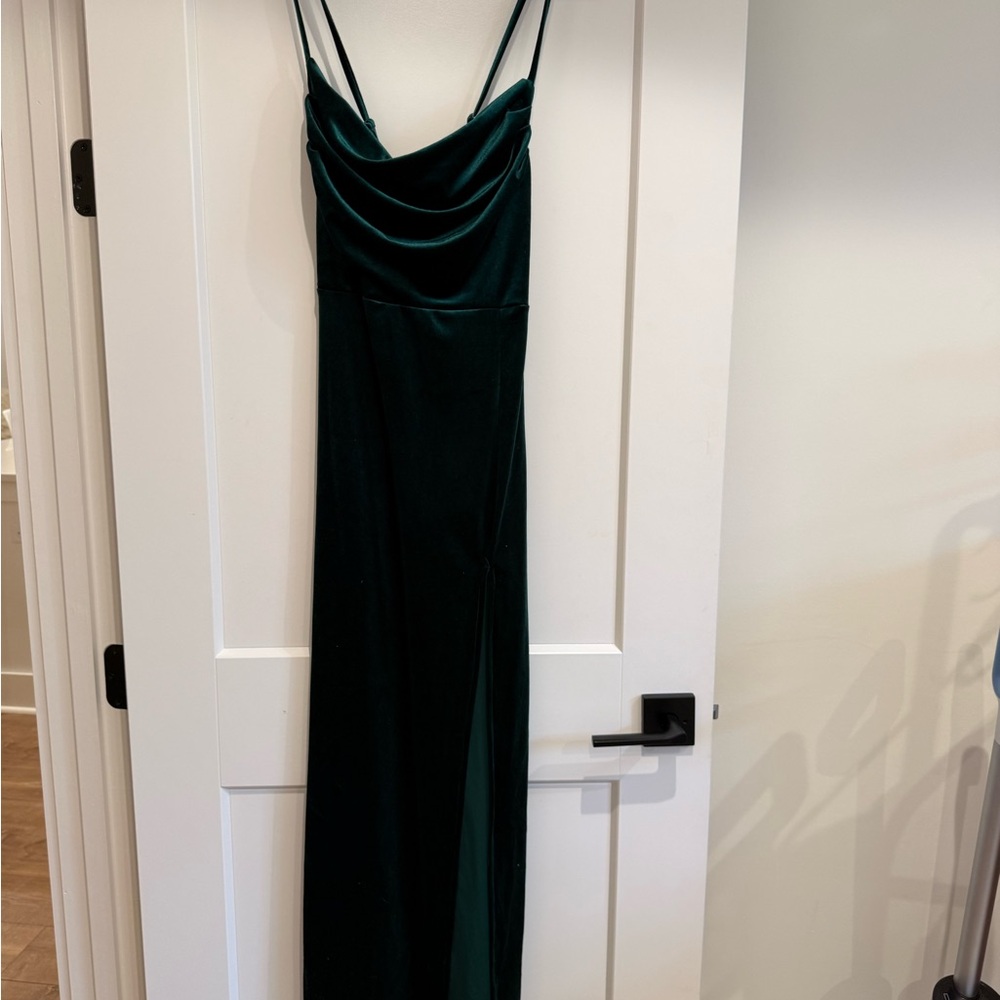 Elegant Dark Green Velvet Slip Dress with Cowl Neck